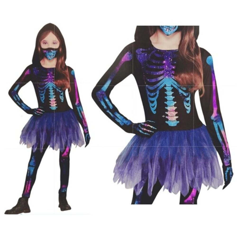 Cosmic Reaper Skeleton Costume Girls XL 14-15 Purple SPARKLE Tutu Halloween NEW!